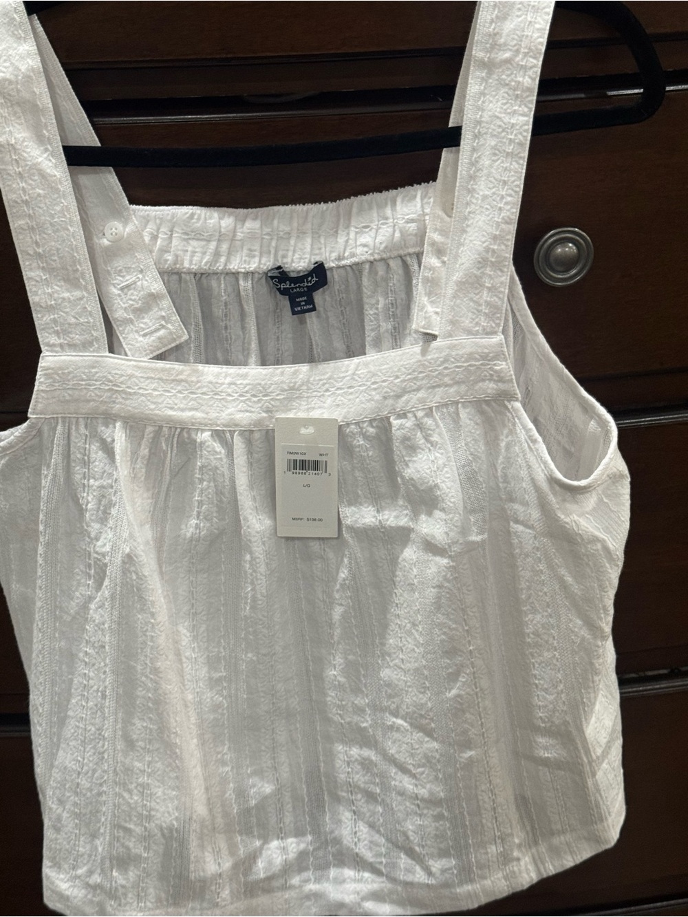 Splendid White Textured Square-Neck Tank with Wide Straps size Large